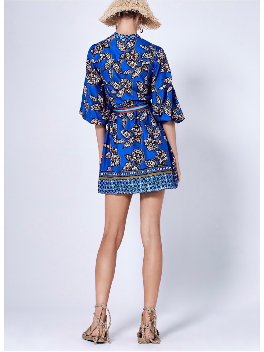 Alexis Berka Mini Dress Sapphire Batik Print Pleated Belted Cotton Blue Size Xs - Picture 6 of 12